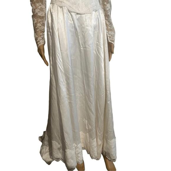 Vintage White Lace Wedding Dress Long Sleeve V-Neck S - Picture 4 of 9